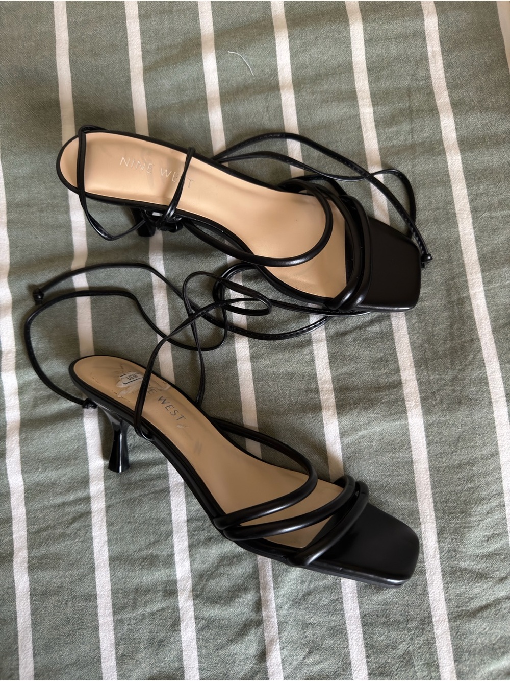 Nine West Black Strappy Square-Toe Slingback Heels